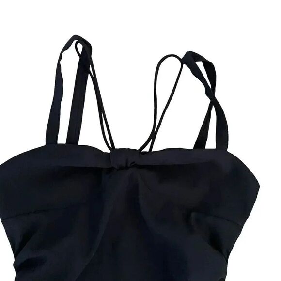 Zara Women’s Black knot bow top ruched sides double straps Mini Dress SZ S #1161 - Picture 5 of 13